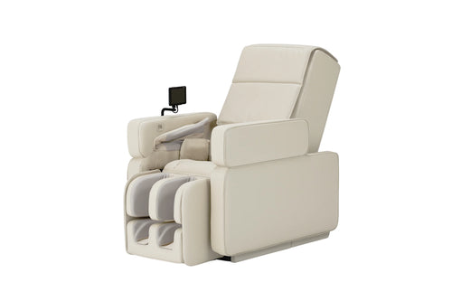 Panasonic MA117 massage chair, cream upholstery, three-quarter view