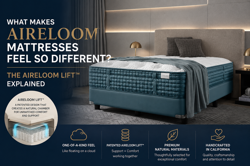 Why do Aireloom mattresses feel so different? Learn how the patented Aireloom Lift works and experience Aireloom mattresses in Plano, TX at Healing Touch.”