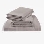 Tempur-Pedic bamboo rayon sheet set in graphite color, soft and breathable bedding with smooth fabric texture.