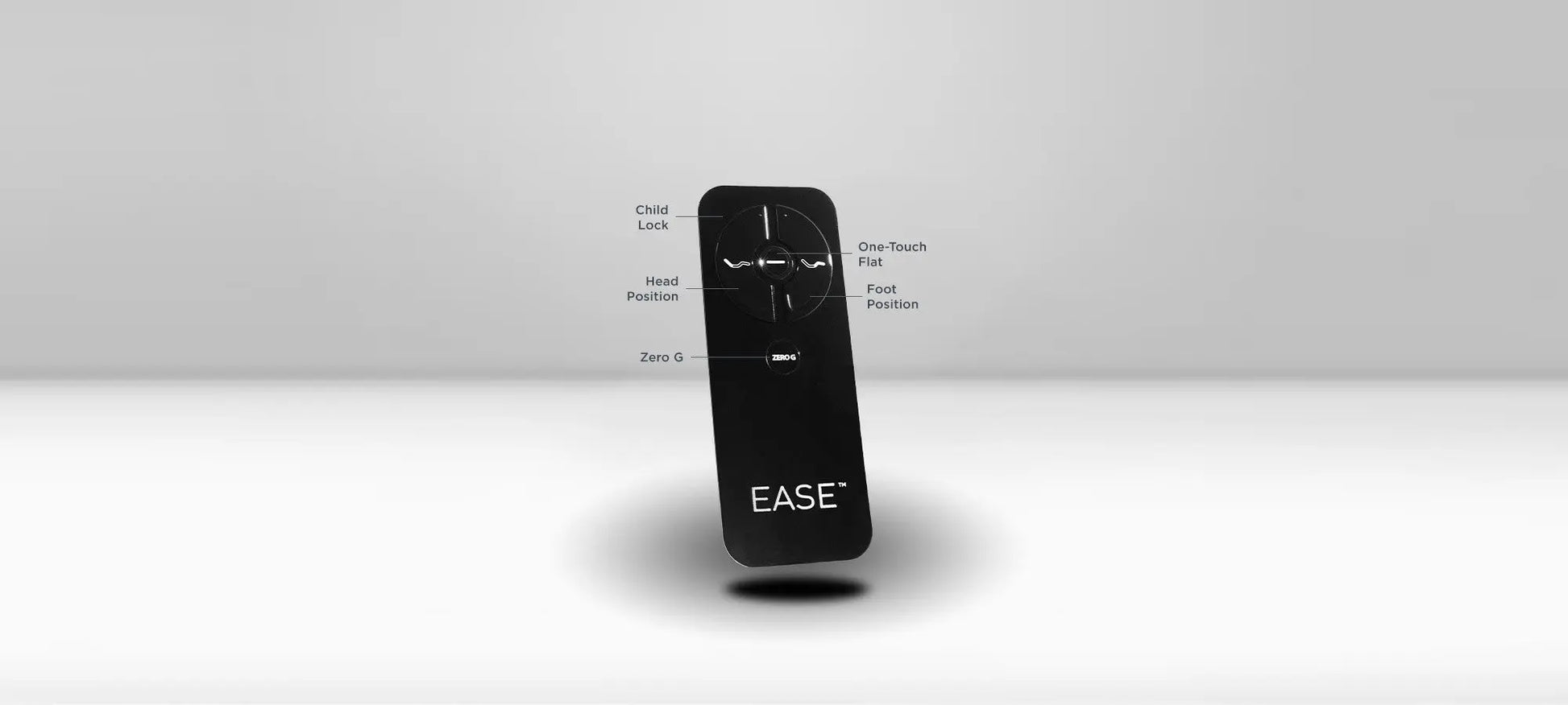 Tempur-Pedic Ease Power Base adjustable bed frame with remote control, showing its sleek design and control panel.