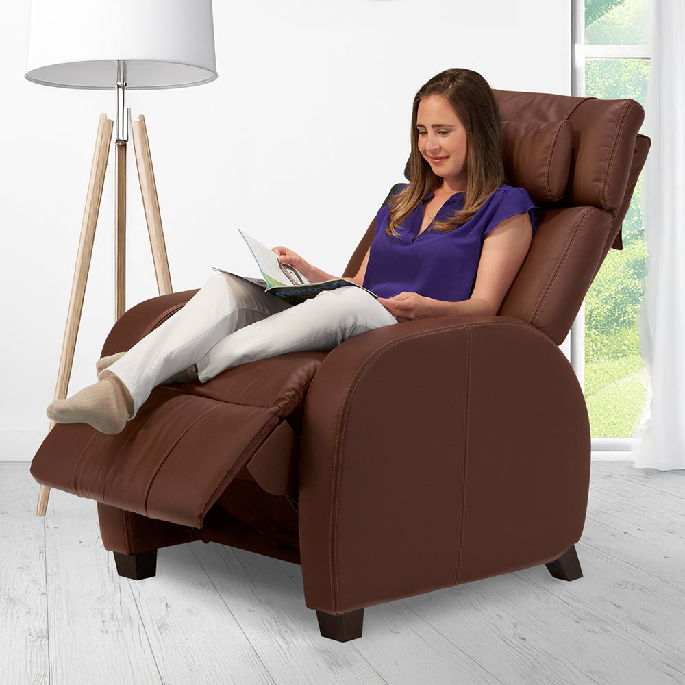 Positive Posture Cafe+ recliner in a cozy living room, showcasing its plush cushions and adjustable reclining feature.