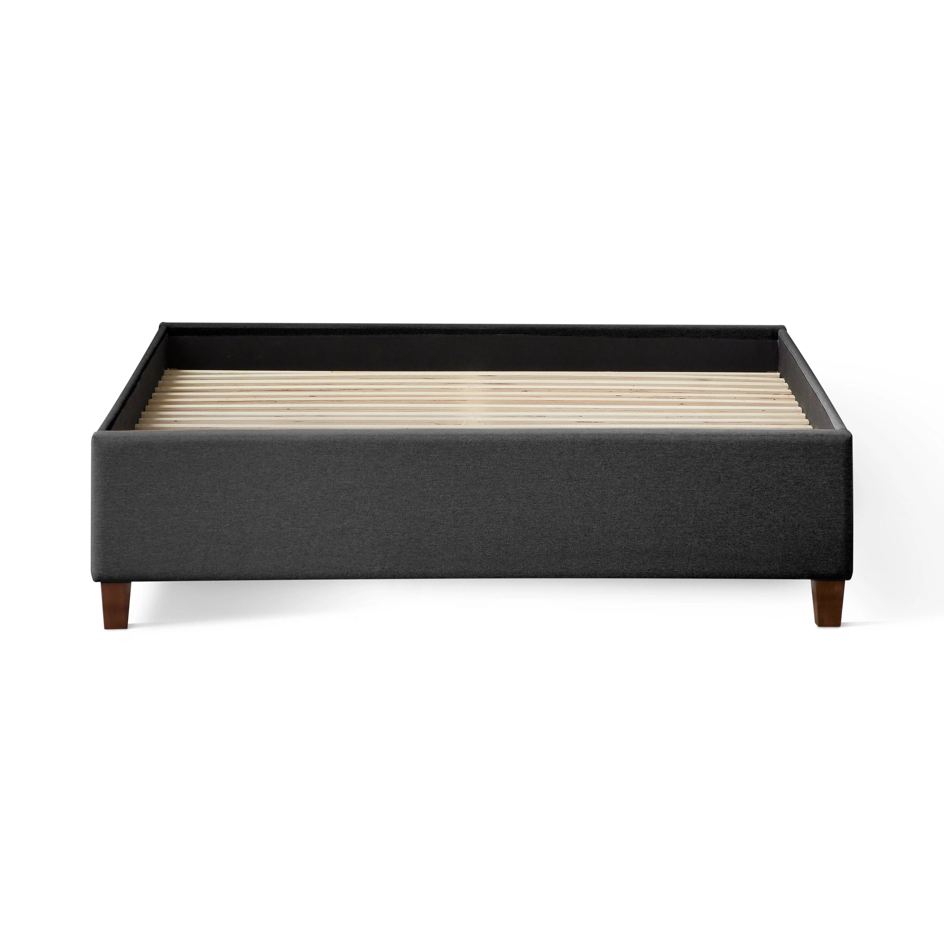 Malouf Eastman charcoal platform bed frame with a straight, sturdy base and minimalist design for modern bedroom decor.