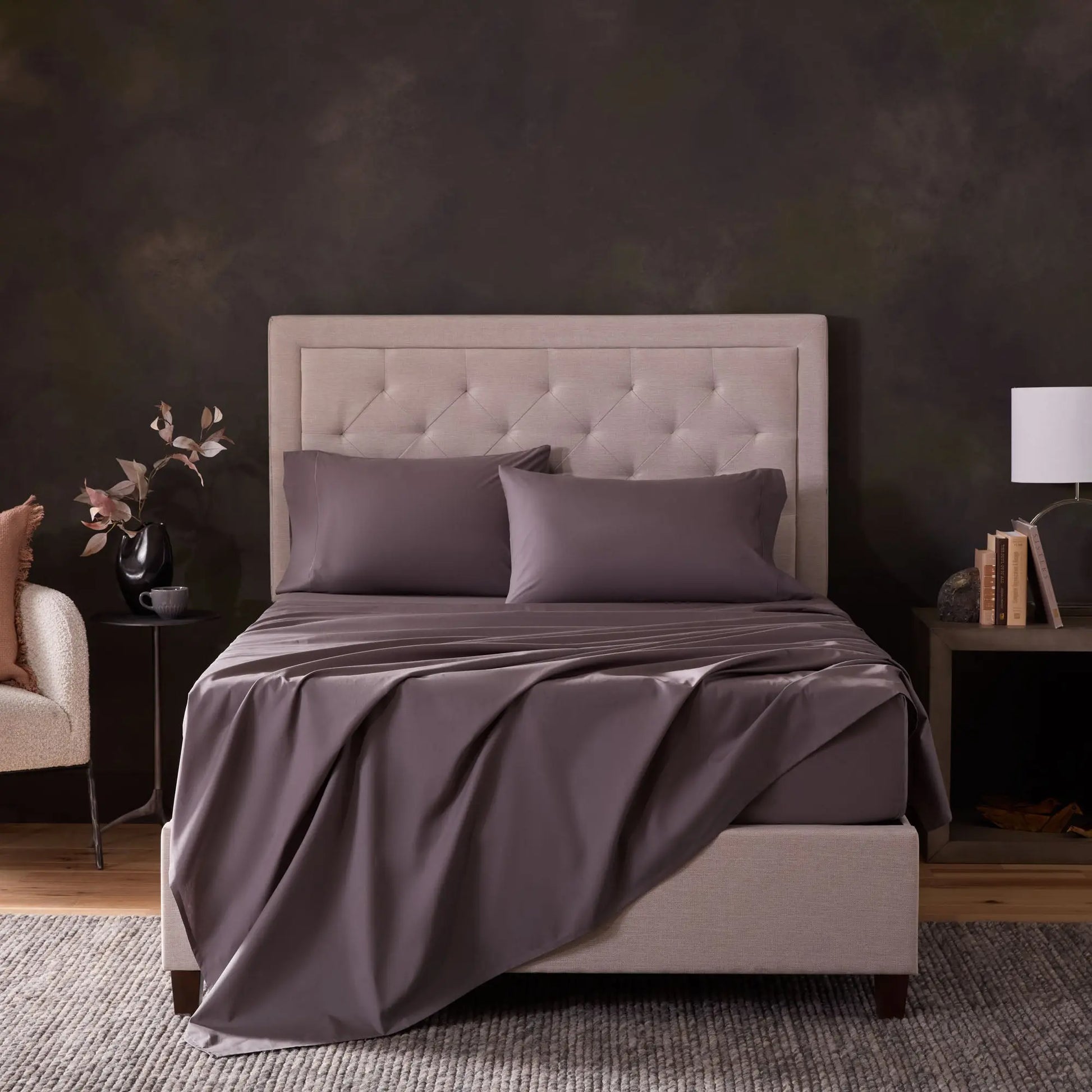 Malouf classic cotton sheet set with smooth, white bedding, including fitted and flat sheets, and pillowcases for a cozy sleep.