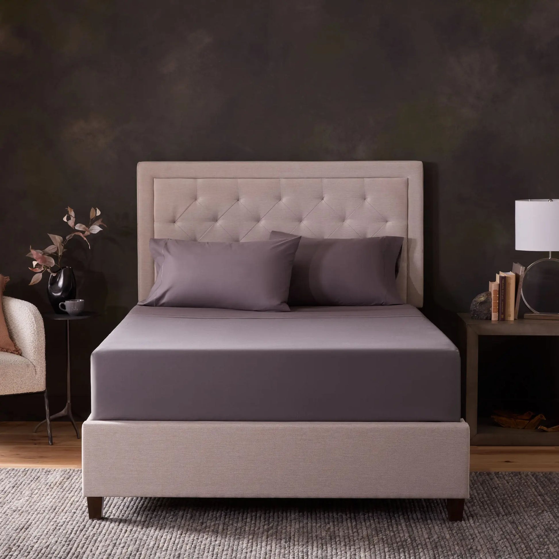 Malouf classic cotton sheet set with neatly tucked, straight sheets showing soft, breathable fabric and smooth texture.