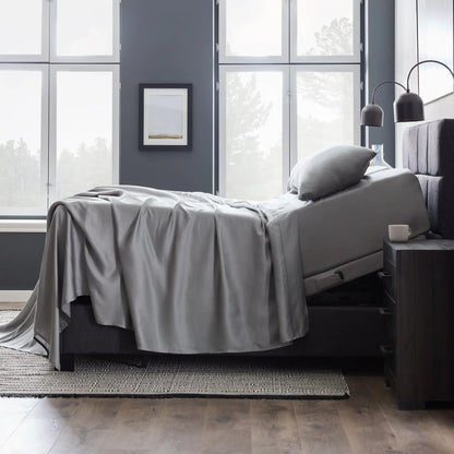 Botanical sheet set with TENCEL Lyocell fiber from Malouf, showing soft, breathable fabric and natural botanical print design.