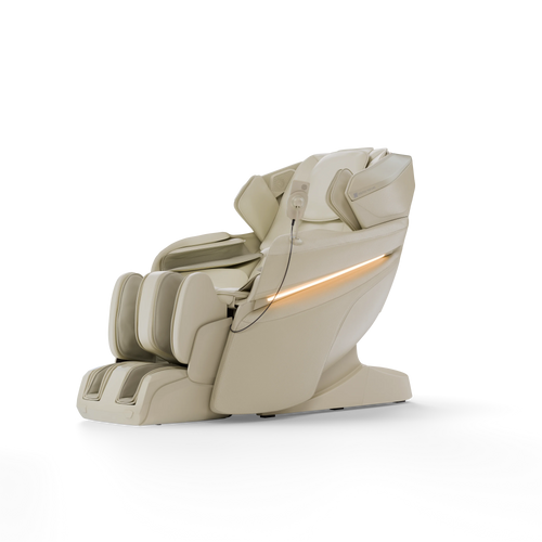 Positive Posture CoreWave 4D massage chair, cream upholstery, three-quarter view