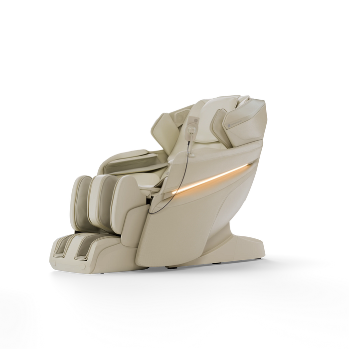 Positive Posture CoreWave 4D massage chair, cream upholstery, three-quarter view