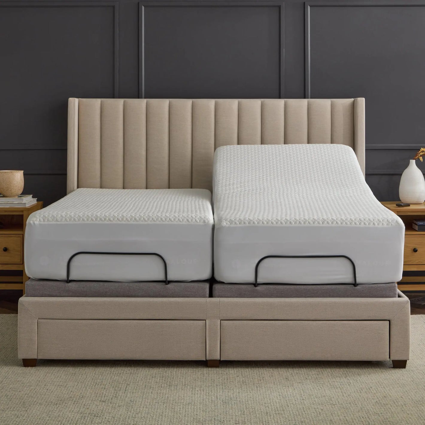 Malouf Five Sided HyperChill Mattress Protector with IceTech cooling fabric, shown in a straight view on a bed.