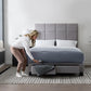 Malouf Duncan platform bed frame with a sleek design, featuring a straight drawer for storage, shown in a modern bedroom setting.
