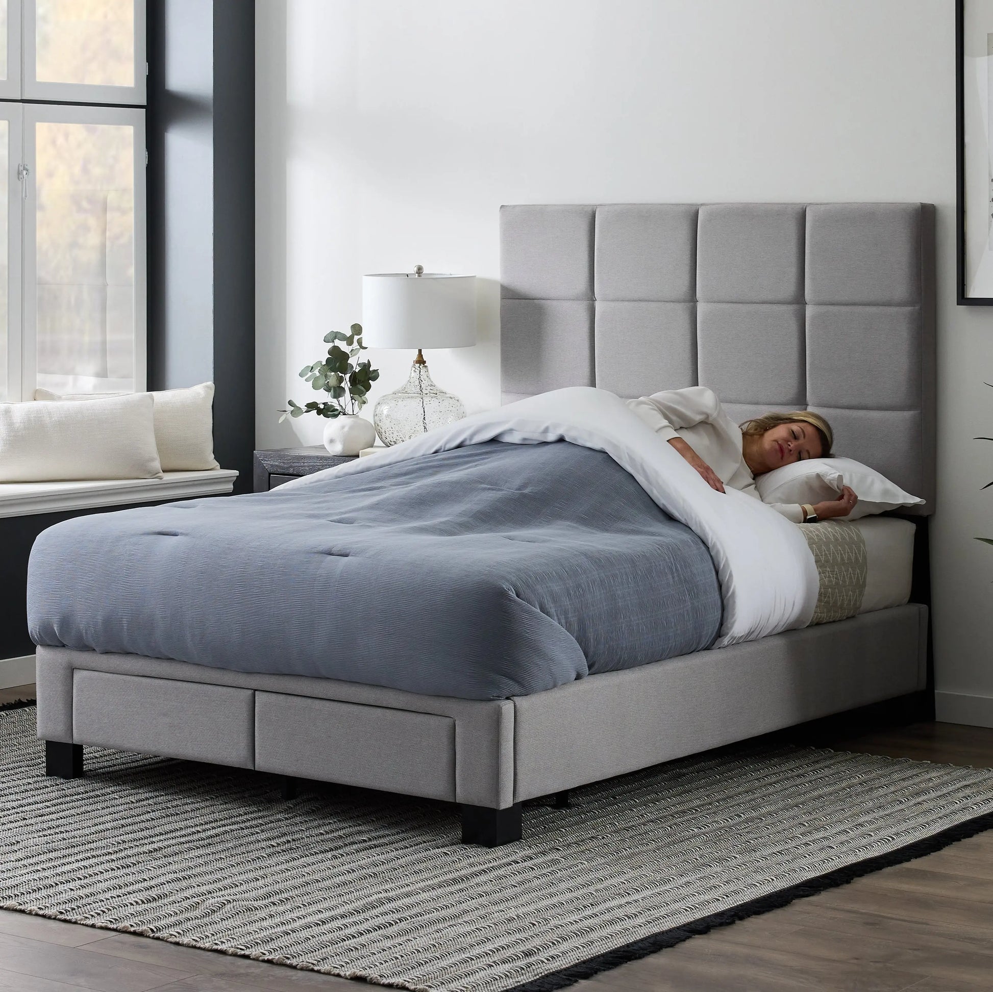 Malouf Duncan platform bed frame with a sleek design, featuring a sturdy wooden structure and a neutral finish for modern bedrooms.