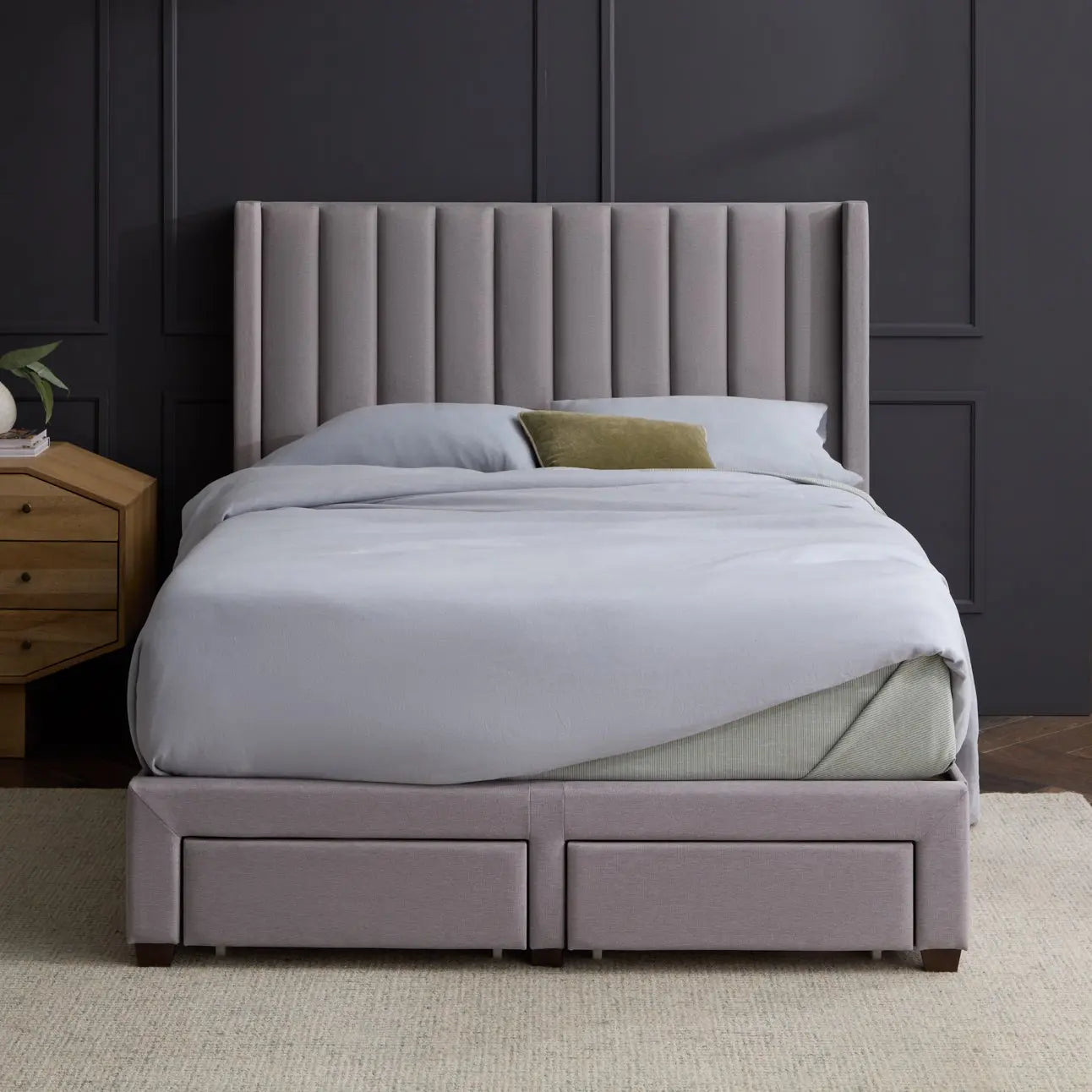 Blackwell headboard by Malouf featuring a sleek, modern design in black upholstery with clean lines and a padded surface.