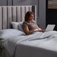 Blackwell headboard by Malouf featuring a sleek black fabric design and modern straight lines.