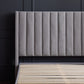 Blackwell headboard by Malouf featuring a sleek, modern design in black fabric with button-tufted details.