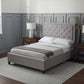 Malouf Eastman platform bed frame with a sleek, modern design and sturdy construction, shown with a headboard panel in the image.