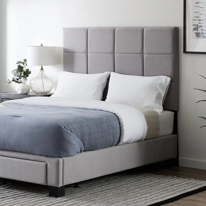 Malouf Scoresby headboard with upholstered fabric and button-tufted design, shown in a modern bedroom setting.