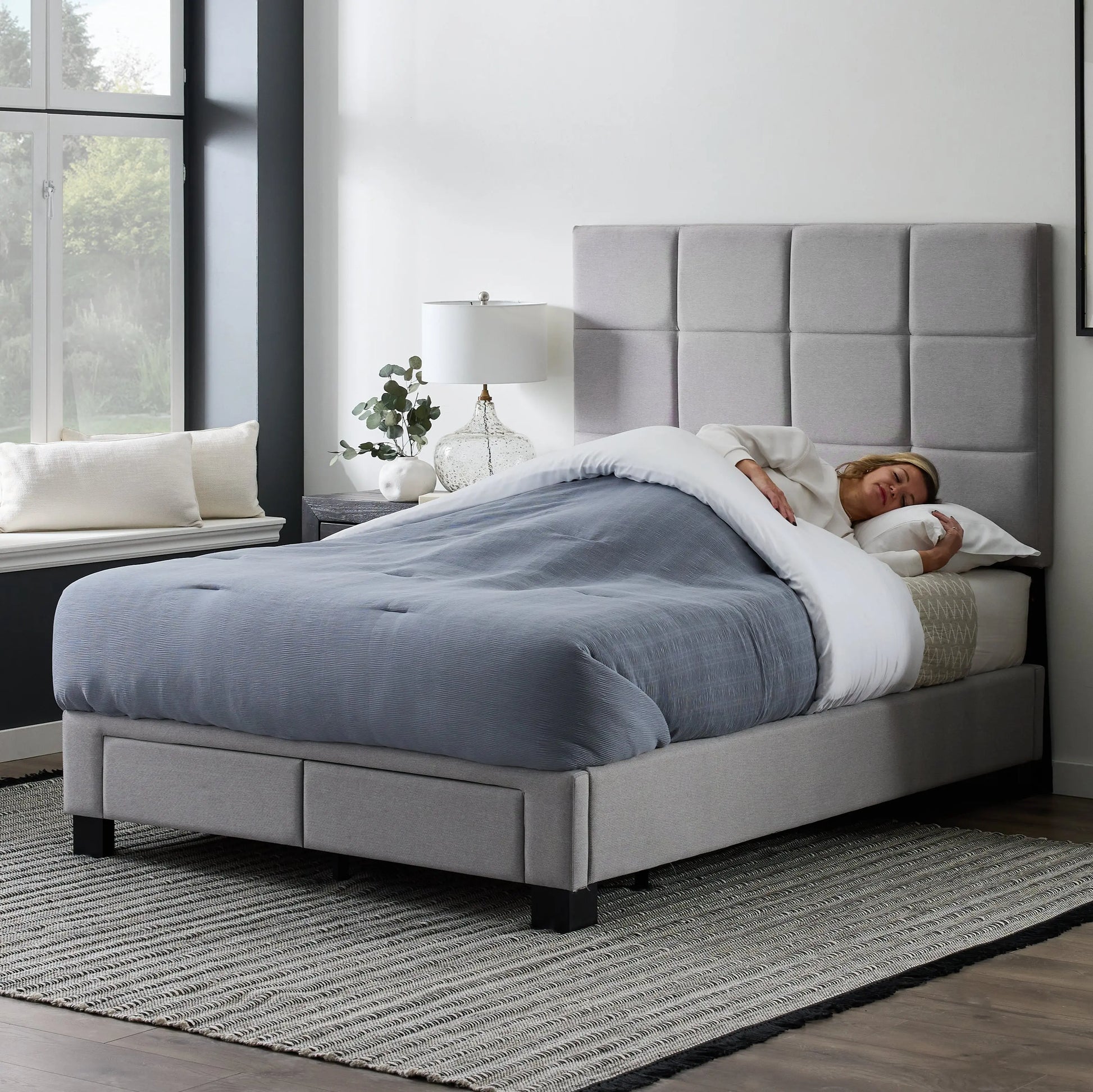 Malouf Scoresby headboard in neutral fabric, showcasing a modern design with clean lines and padded upholstery for a stylish bedroom look.