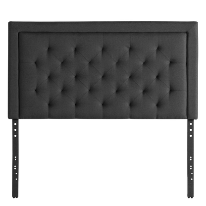 Malouf Hennessy headboard in charcoal fabric, featuring a modern design with padded upholstery and sturdy wooden legs.