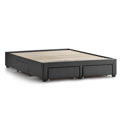 Malouf Watson Platform Bed Frame with sleek wooden slats and sturdy metal frame, shown in natural finish with headboard detail.