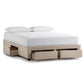 Malouf Watson platform bed frame with built-in drawers, shown in a modern bedroom setting with a sleek design and neutral bedding.