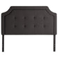 Malouf Carlisle headboard with a scooped design in charcoal fabric, showcasing a modern bedroom decor piece.