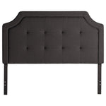 Malouf Carlisle headboard with a scooped design in charcoal fabric, showcasing a modern bedroom decor piece.