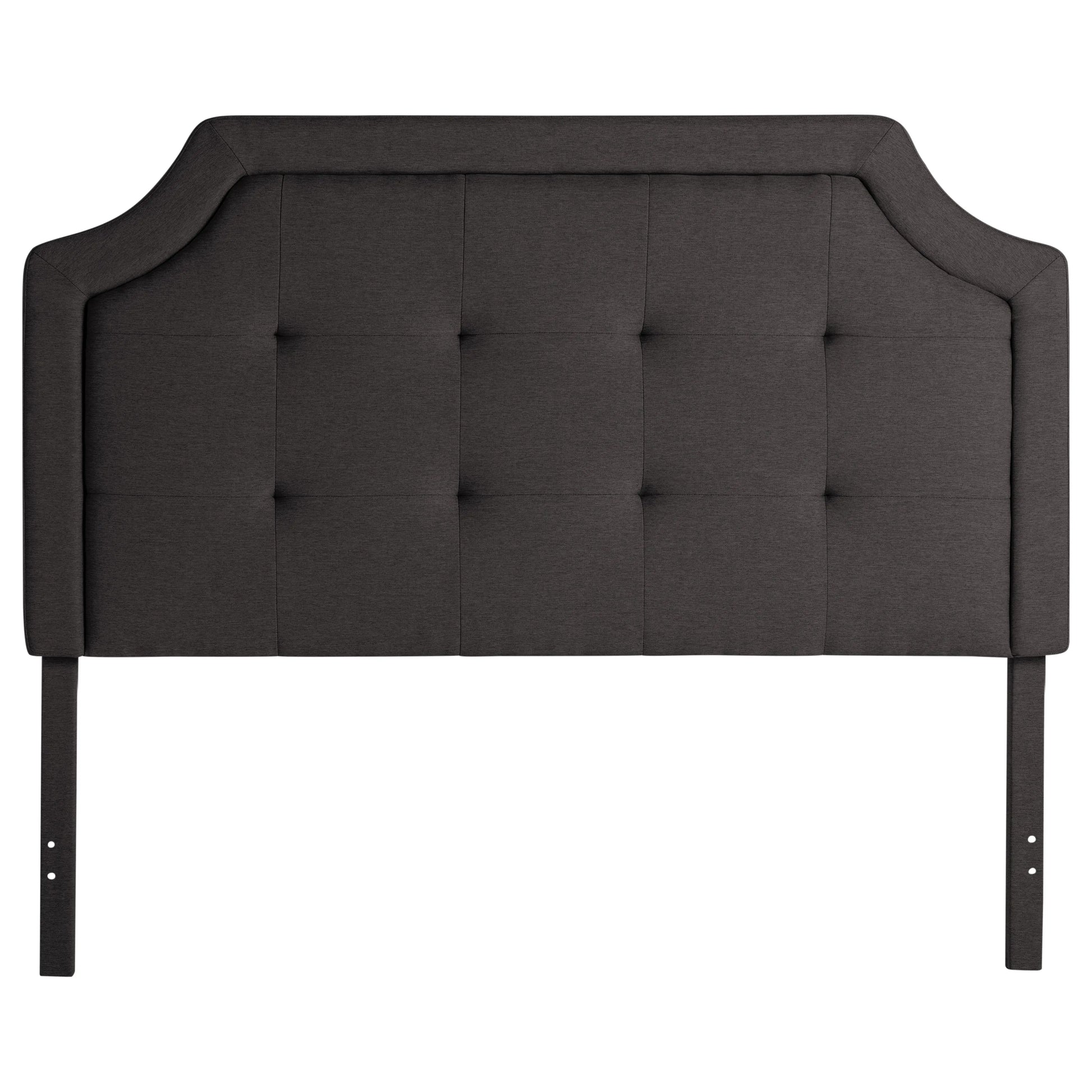 Malouf Carlisle headboard with a scooped design in charcoal fabric, showcasing a modern bedroom decor piece.