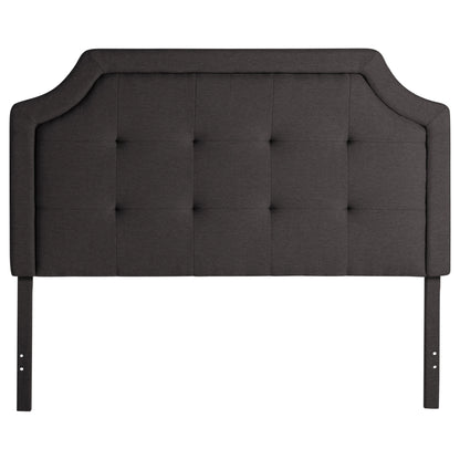 Malouf Carlisle headboard with a scooped design in charcoal fabric, showcasing a modern bedroom decor piece.