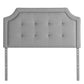 Malouf Carlisle headboard in stone white fabric with tufted design, showcasing a modern, plush bedroom furniture piece.