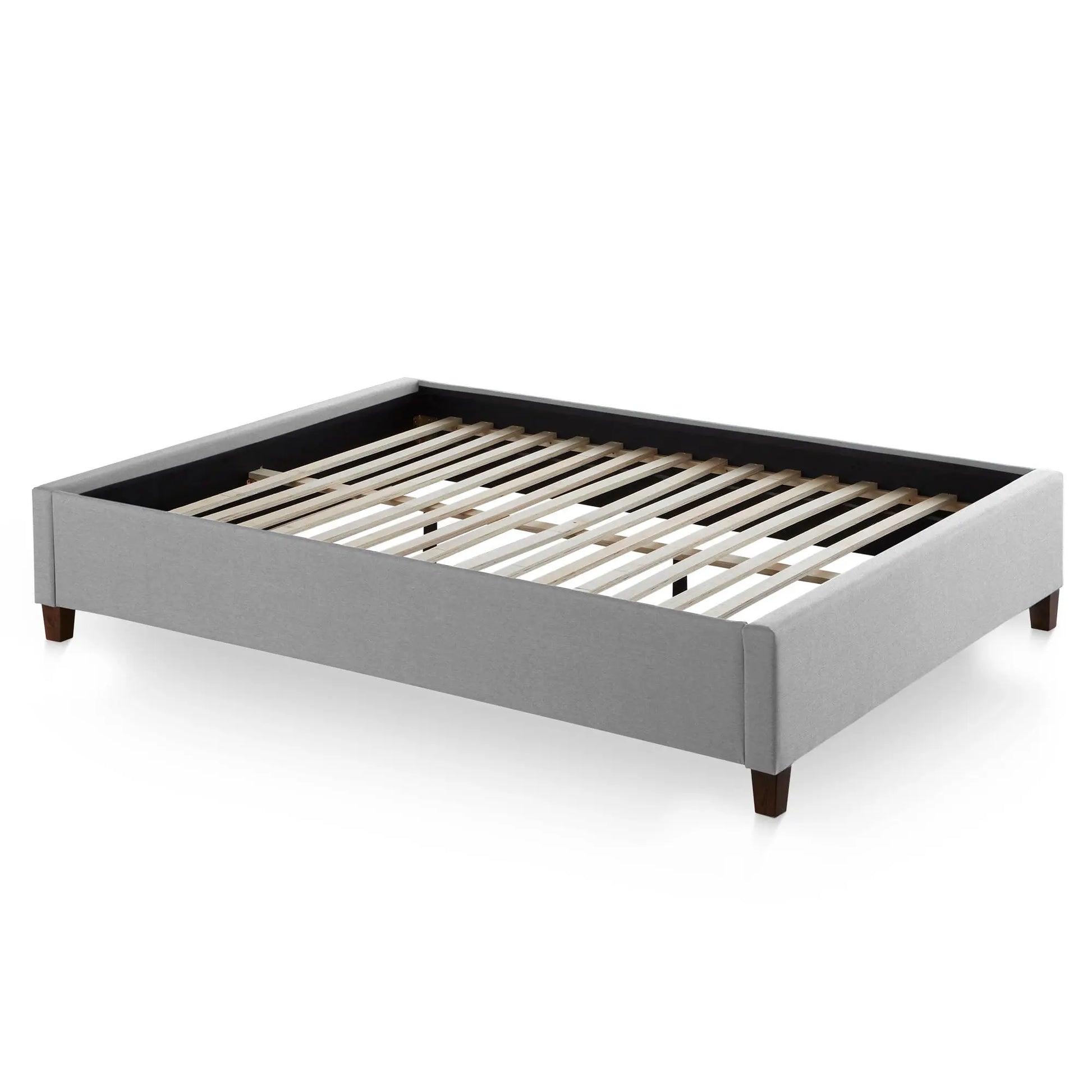 Malouf Eastman platform bed frame in stone white with clean lines and sturdy wooden slats for modern bedroom style