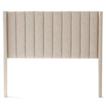 Malouf Blackwell headboard in oat fabric, sleek design, shown on a white bed frame with a straight-on view.