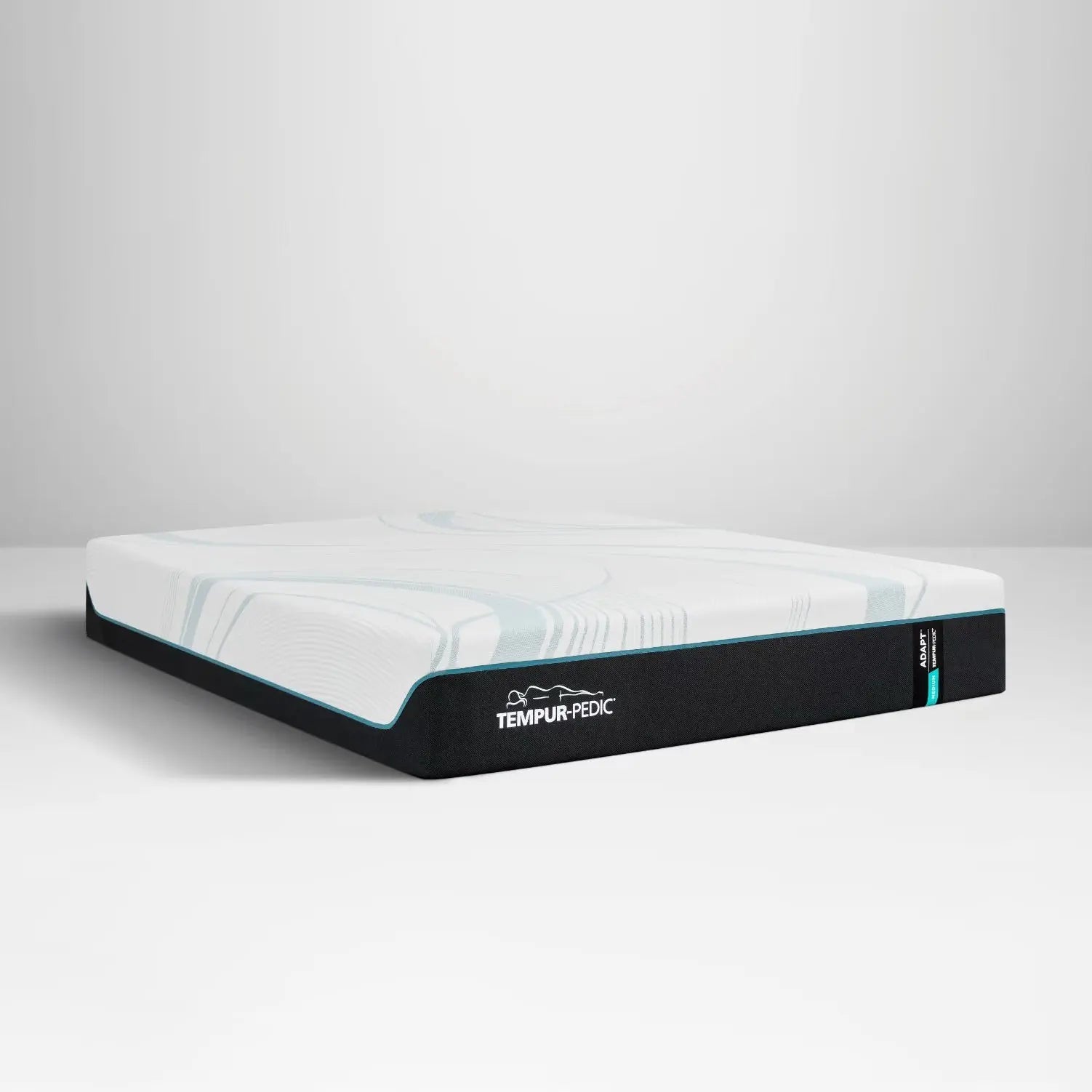 Medium queen-sized TEMPUR-Adapt mattress by Tempur-Pedic with a close-up view of the plush, textured surface and supportive design.