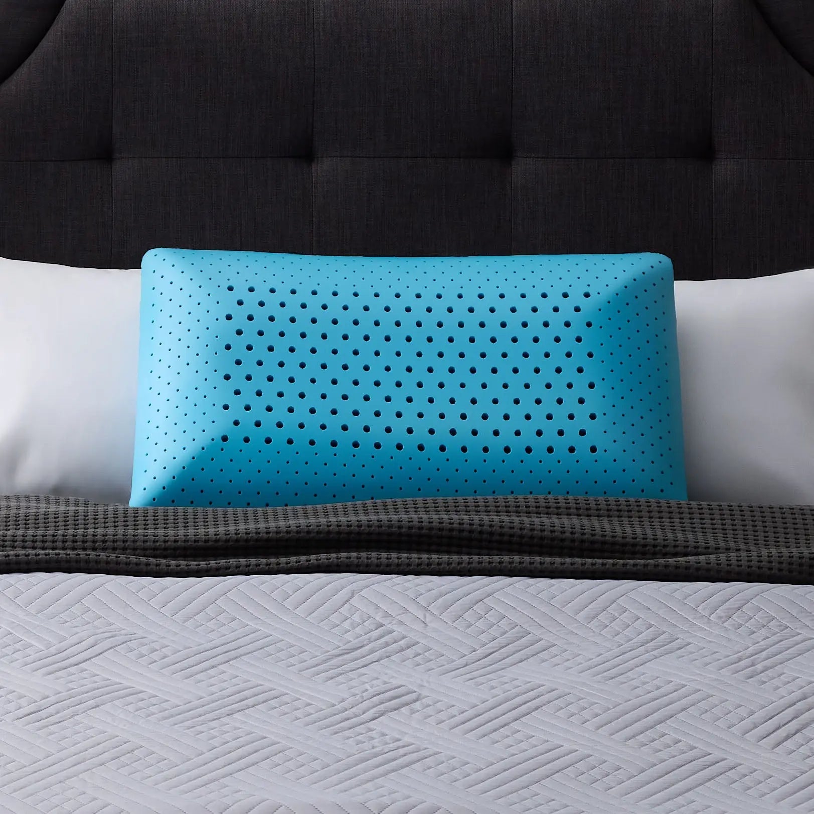 Malouf Zoned ActiveDough Pillow with gel layer, showing its ergonomic design and breathable cover for comfortable sleep.