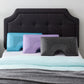 Malouf shoulder zoned dough pillow with lavender cover, showing ergonomic design and plush, supportive surface for comfortable sleep.
