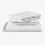 Malouf Classic Cotton Sheet Set featuring luxurious Egyptian cotton fabric with a smooth, comfortable weave and crisp white color.