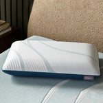 Tempur-Pedic TEMPUR-Adapt ProLo Pillow showing a contoured memory foam pillow with adjustable support and soft white cover.