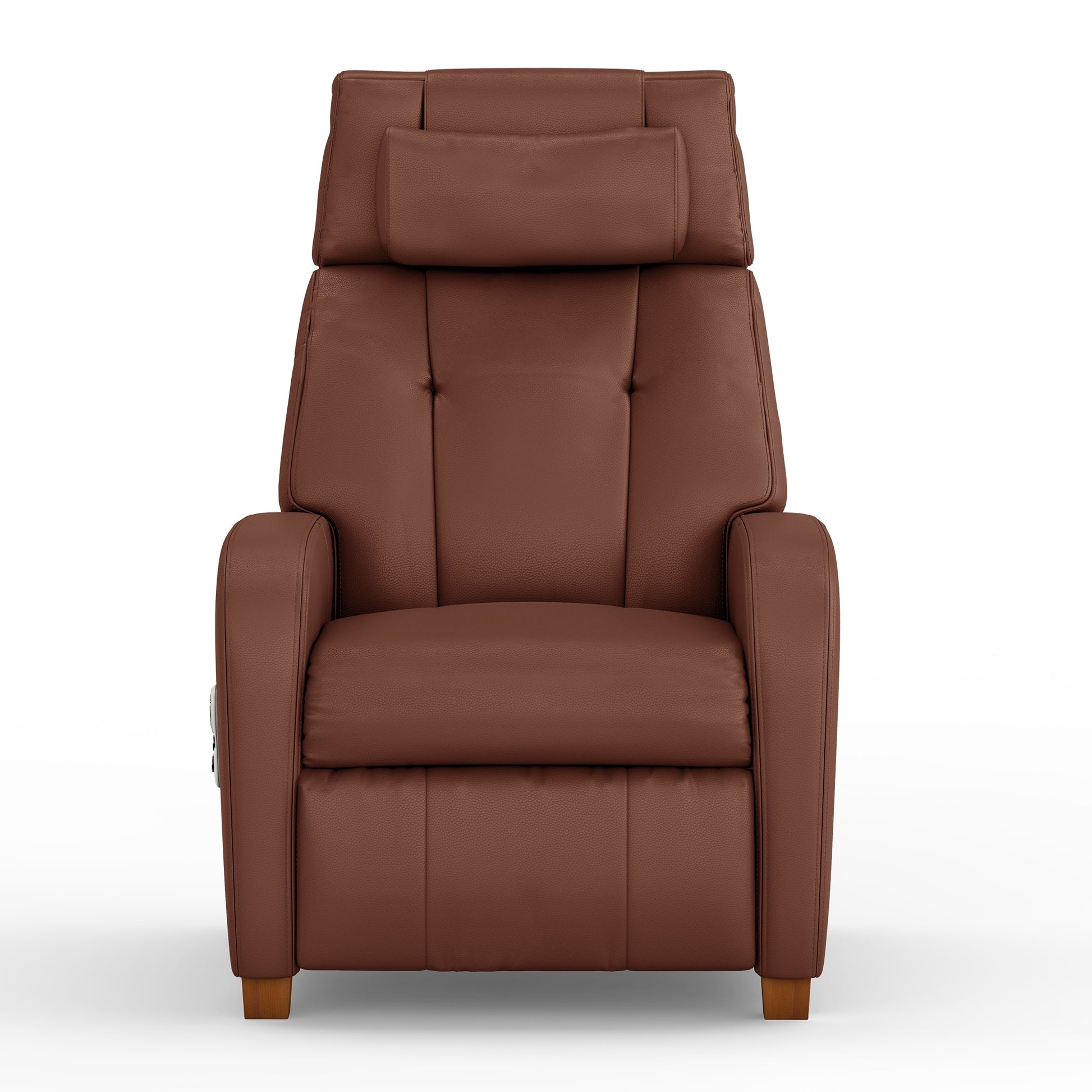 Positive Posture Cafe+ recliner with chestnut upholstery, showcasing its upright and comfortable sitting position.