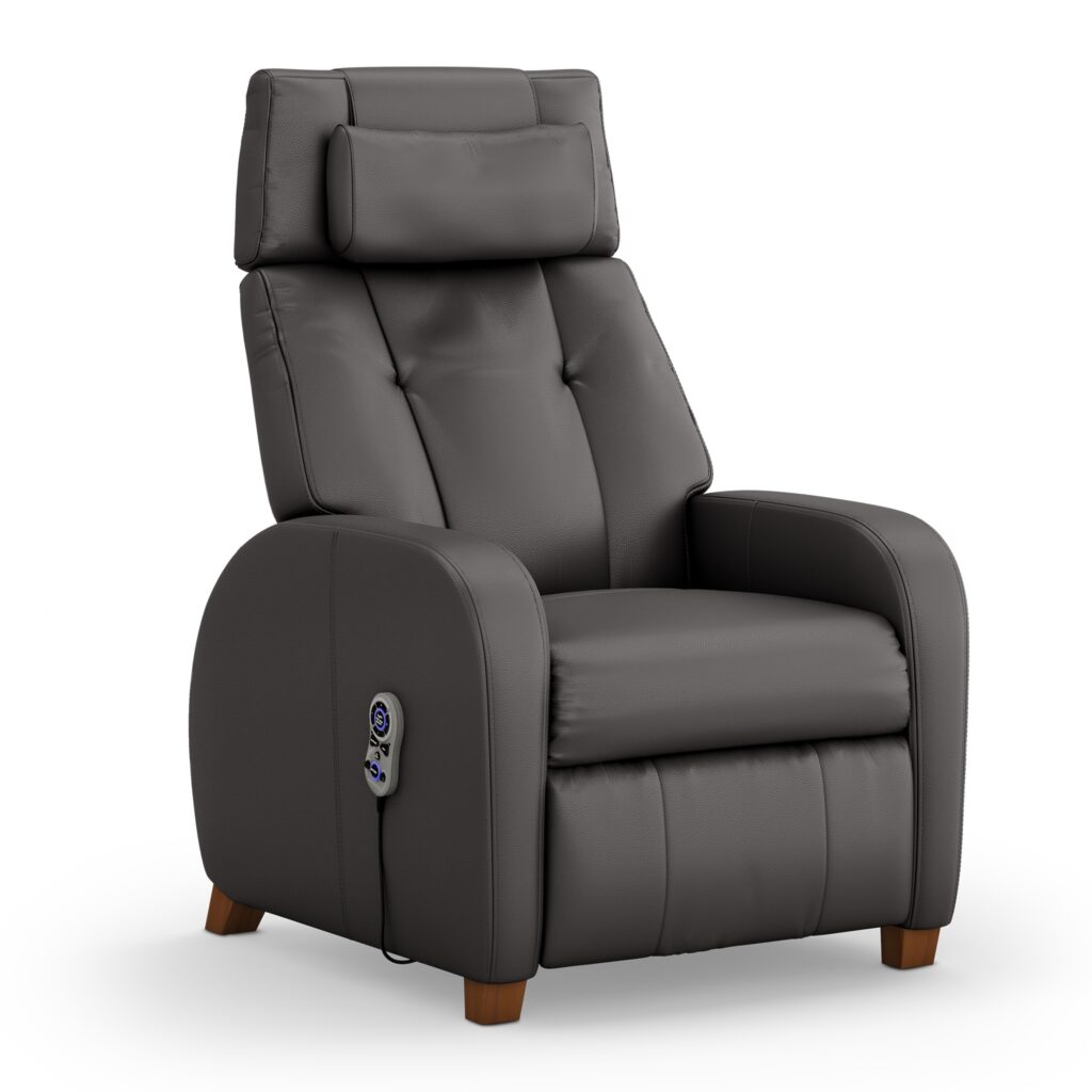 Positive Posture Cafe+ recliner chair with steel frame, upright position, and cushioned seat for comfort and support.